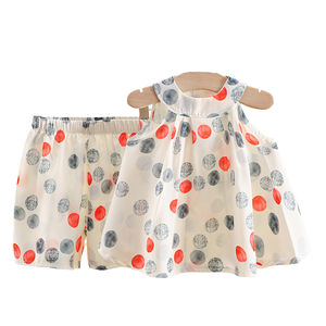 Wholesale Children's Fashion Two-Piece Set Girls Summer Casual Sleeveless Shorts Cute Sling Sleeves Casual Baby Girl Clothing