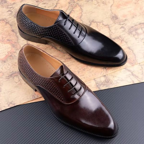Men's Luxury Business Dress Shoes Handmade Classic Oxfords in Black Brown Top Layer Cowhide Leather New Formal Office Style