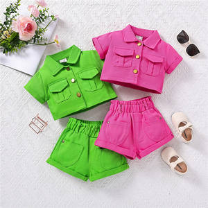 Girls Summer Clothing Sets Casual Children's Outfit Solid Girls' Set Short Sleeve Jacket + Shorts Kids Two-Piece Suit Set