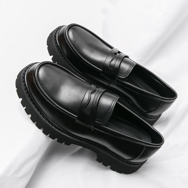 Men's Casual Dress Shoes Genuine Leather High Top Loafers Easy Wear Height Increasing New Designer Large Size Stylish Oxfords