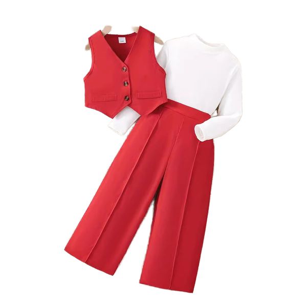 Western Style Daily Kids Clothing Sets Lovely Girl Fashion Suit for Long Sleeves+ Loose Wide Leg Pants Children's Girl Set 10Y